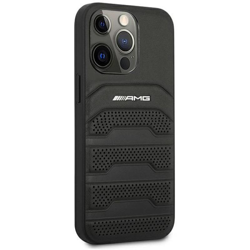 Mercedes-AMG AMHCP14LGSEBK Apple iPhone 14 Pro kõvakate, Leather Debossed Lines, must