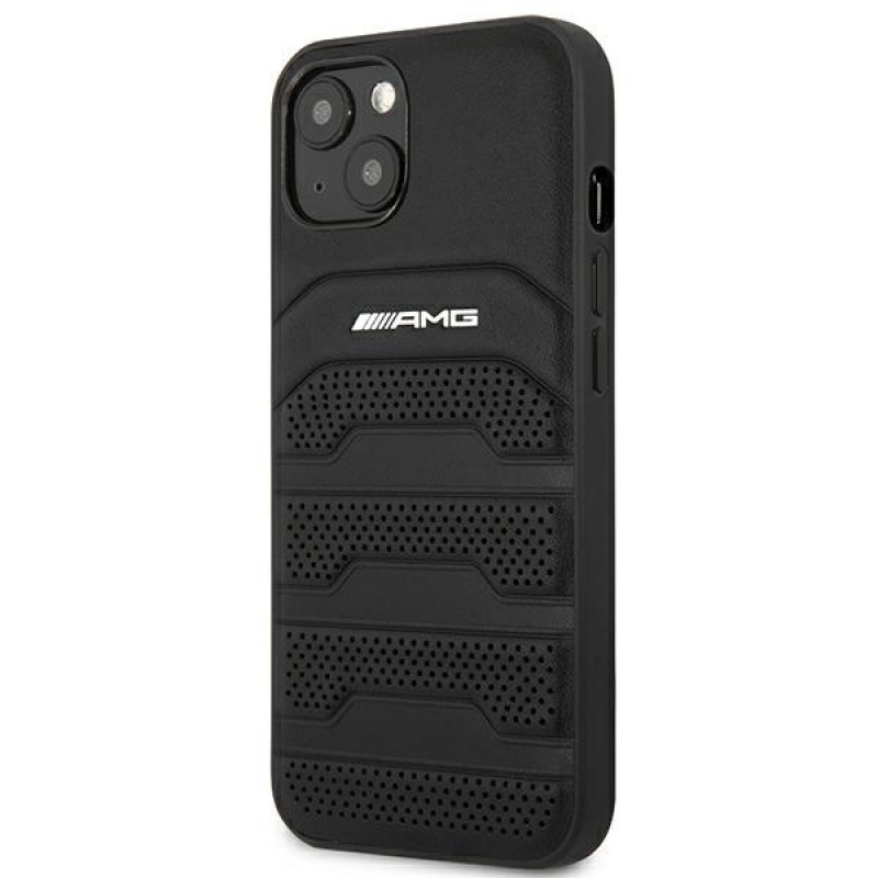 Mercedes-AMG AMHCP14MGSEBK Apple iPhone 14 Plus / 15 Plus kõvakate, Leather Debossed Lines, must