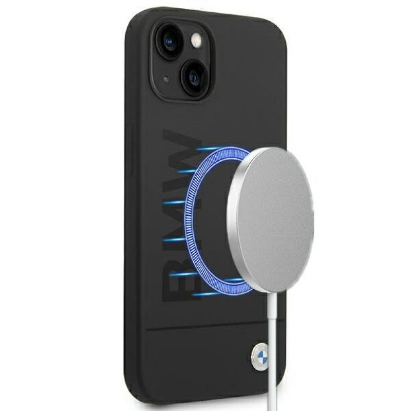 BMW BMHMP14MSLBLBK Apple iPhone 14 Plus / 15 Plus kõvakate, Silicone Signature Logo MagSafe, must