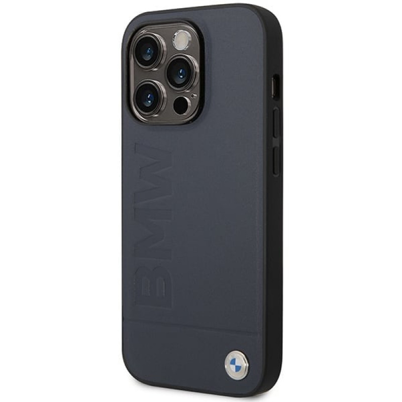 BMW BMHMP14XSLLNA Apple iPhone 14 Pro Max kõvakate, Leather Hot Stamp MagSafe, navy