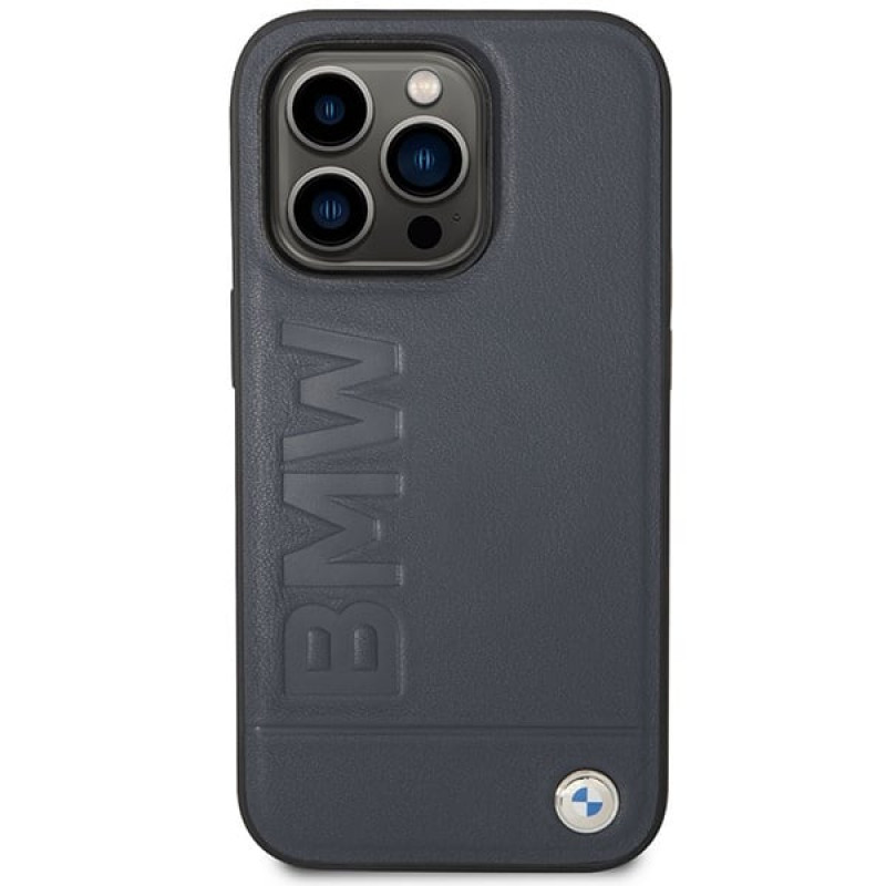 BMW BMHMP14XSLLNA Apple iPhone 14 Pro Max kõvakate, Leather Hot Stamp MagSafe, navy