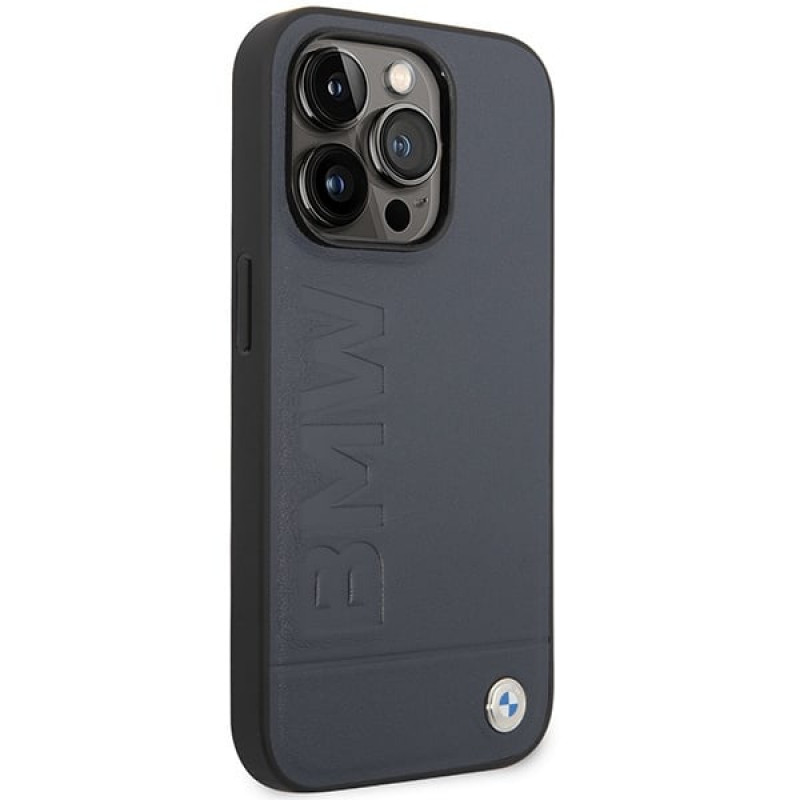 BMW BMHMP14XSLLNA Apple iPhone 14 Pro Max kõvakate, Leather Hot Stamp MagSafe, navy