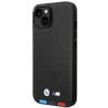 BMW BMHMP14S22PTDK Apple iPhone 14 ümbris, Leather Stamp Tricolor MagSafe, must