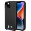 BMW BMHMP14M22PTDK Apple iPhone 14 Plus / 15 Plus ümbris, Leather Stamp Tricolor MagSafe, must