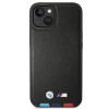 BMW BMHMP14M22PTDK Apple iPhone 14 Plus / 15 Plus ümbris, Leather Stamp Tricolor MagSafe, must