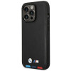 BMW BMHMP14L22PTDK Apple iPhone 14 Pro ümbris, Leather Stamp Tricolor MagSafe, must