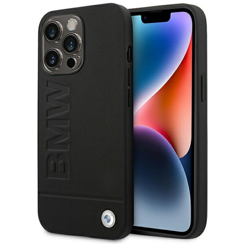 BMW BMHCP14LSLLBK Apple iPhone 14 Pro ümbris, Leather Stamp, must
