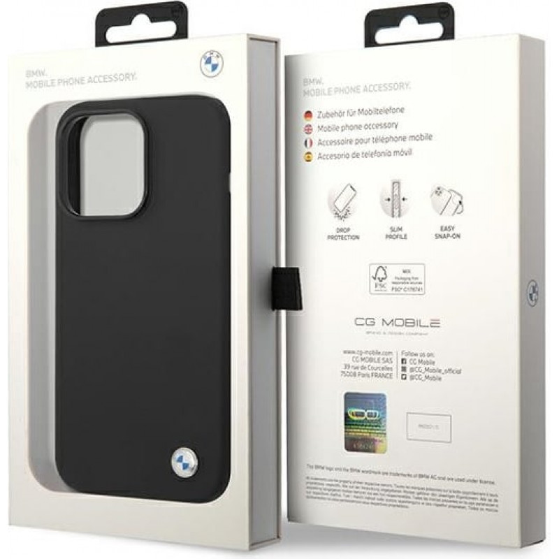 BMW BMHCP14XSILBK Silicone Metal Logo kõvakate Apple iPhone 14 Pro Max 6.7" jaoks, must