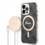 Guess GUBPP13LH4EACSK komplekt ümbris + juhtmeta laadija Apple iPhone 13 Pro jaoks, must kõva ümbris 4G Print MagSafe