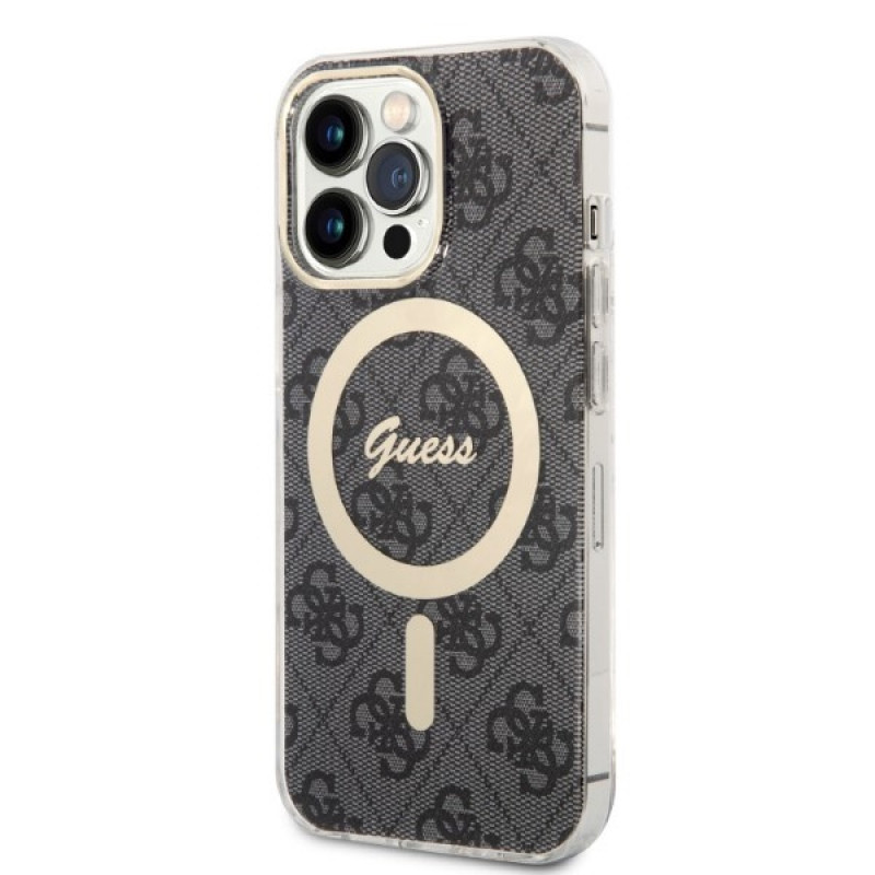 Guess GUBPP13LH4EACSK komplekt ümbris + juhtmeta laadija Apple iPhone 13 Pro jaoks, must kõva ümbris 4G Print MagSafe