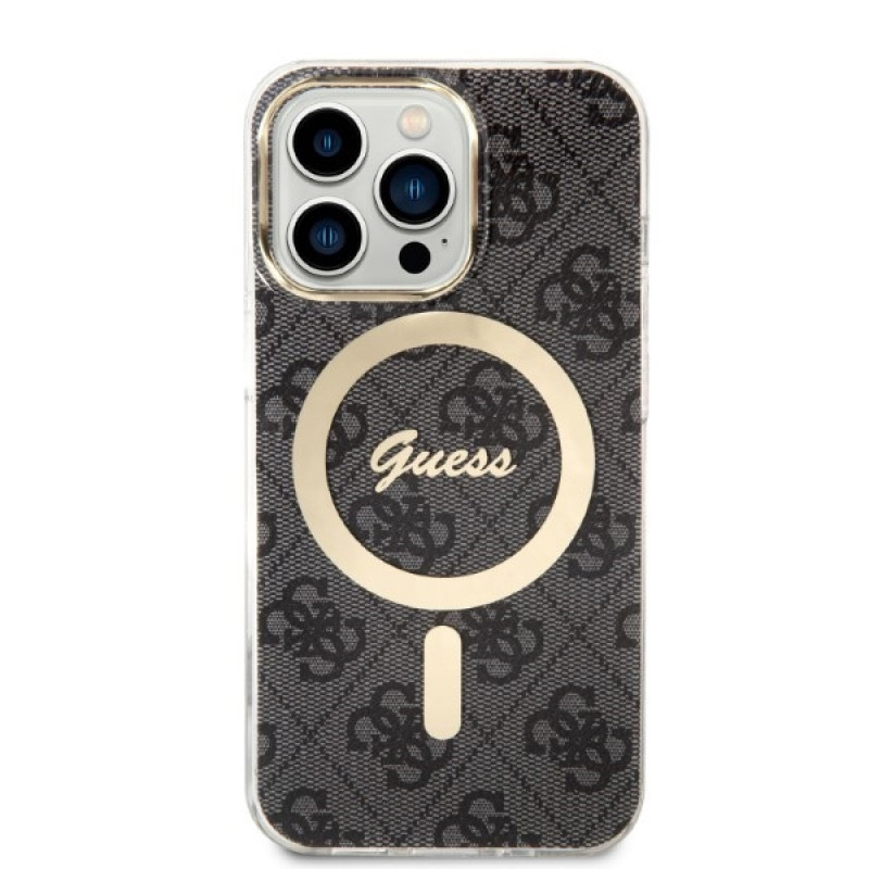 Guess GUBPP13LH4EACSK komplekt ümbris + juhtmeta laadija Apple iPhone 13 Pro jaoks, must kõva ümbris 4G Print MagSafe