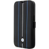 BMW BMBKP14L22RVSK Leather Stamp Blue Lines raamatukujuline ümbris Apple iPhone 14 Pro 6.1" jaoks, must