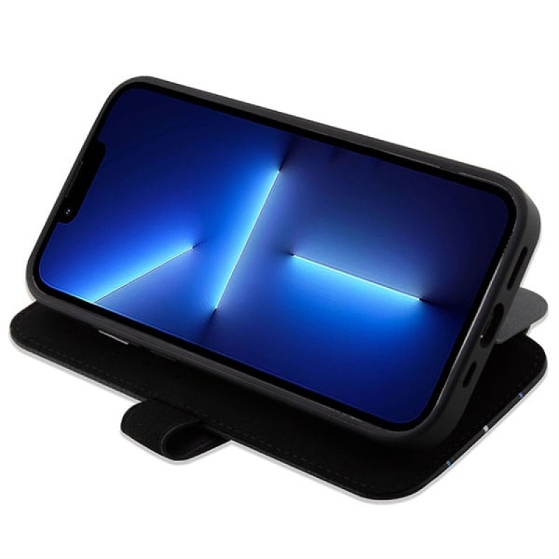BMW BMBKP14L22RVSK Leather Stamp Blue Lines raamatukujuline ümbris Apple iPhone 14 Pro 6.1" jaoks, must