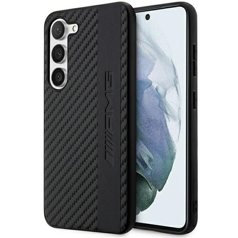 Mercedes-AMG AMHCS23SBLSCA Carbon Stripe & Embossed kõvakate Samsung Galaxy S23 (S911) jaoks, must