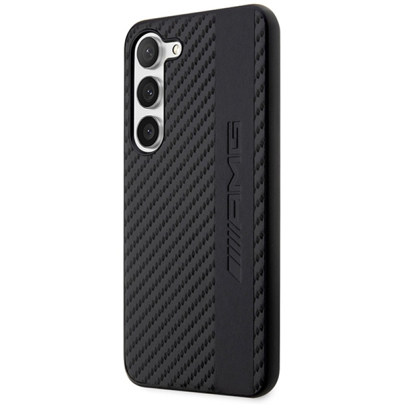 Mercedes-AMG AMHCS23SBLSCA Carbon Stripe & Embossed kõvakate Samsung Galaxy S23 (S911) jaoks, must