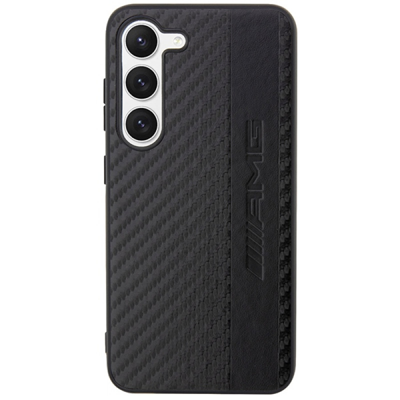 Mercedes-AMG AMHCS23SBLSCA Carbon Stripe & Embossed kõvakate Samsung Galaxy S23 (S911) jaoks, must