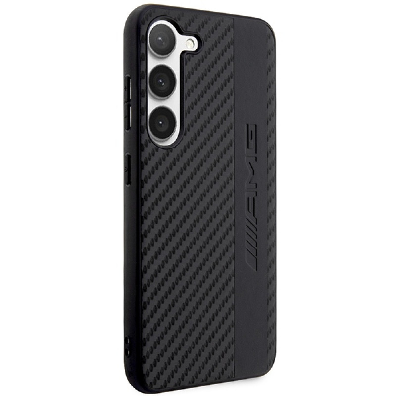 Mercedes-AMG AMHCS23SBLSCA Carbon Stripe & Embossed kõvakate Samsung Galaxy S23 (S911) jaoks, must