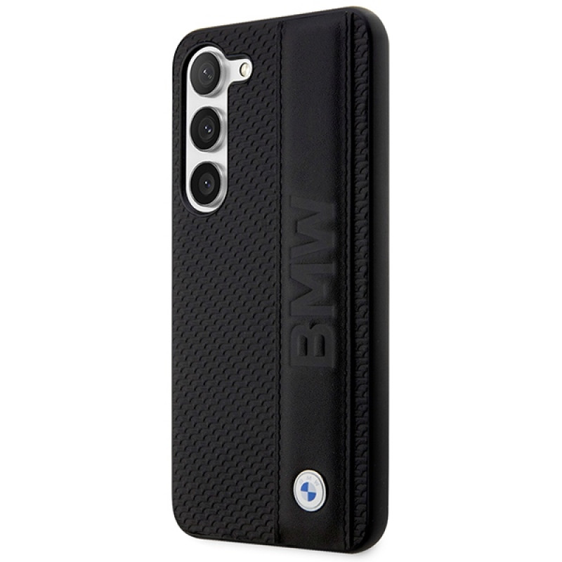 BMW BMHCS23M22RDPK Leather Textured & Stripe kõvakate Samsung Galaxy S23+ (S916) jaoks, must