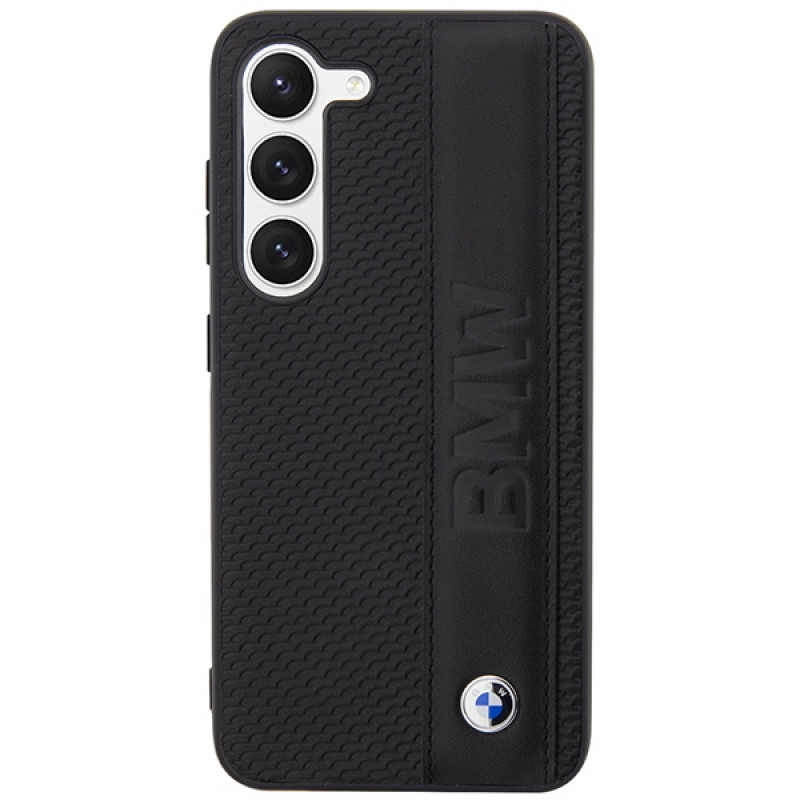 BMW BMHCS23M22RDPK Leather Textured & Stripe kõvakate Samsung Galaxy S23+ (S916) jaoks, must