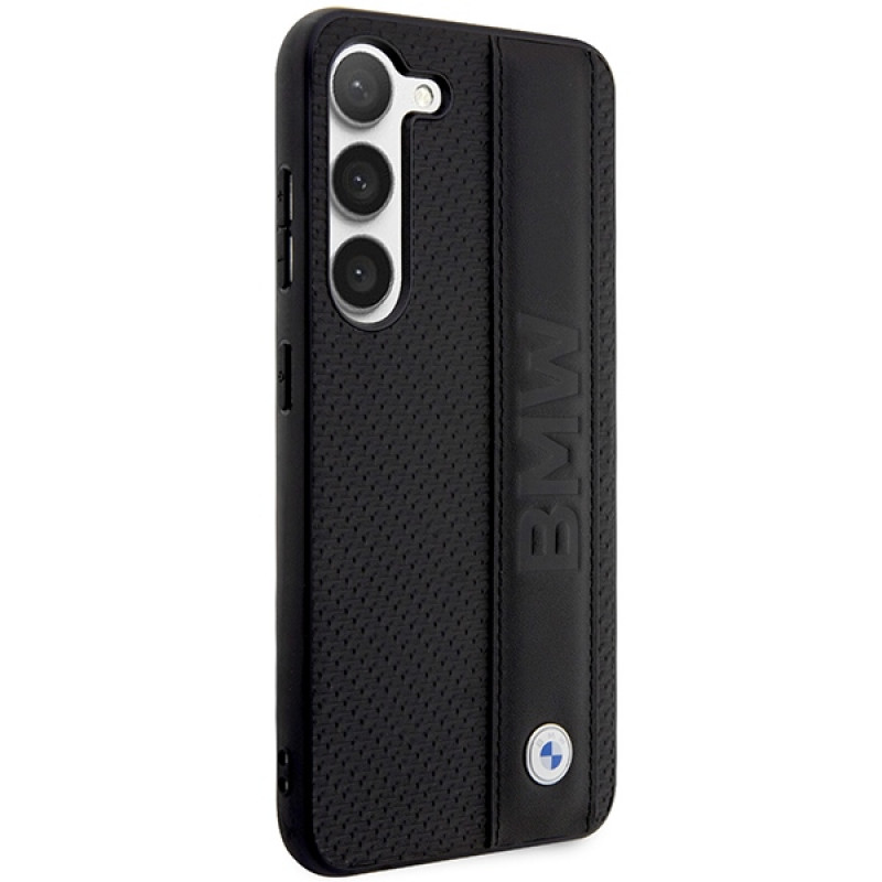 BMW BMHCS23M22RDPK Leather Textured & Stripe kõvakate Samsung Galaxy S23+ (S916) jaoks, must