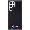 BMW BMHCS23L22PTDK Leather Stamp Tricolor kõvakate Samsung Galaxy S23 Ultra (S918) jaoks, must