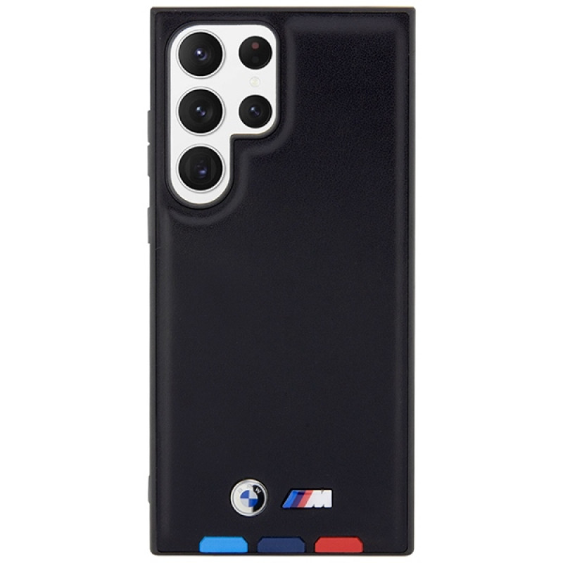 BMW BMHCS23L22PTDK Leather Stamp Tricolor kõvakate Samsung Galaxy S23 Ultra (S918) jaoks, must