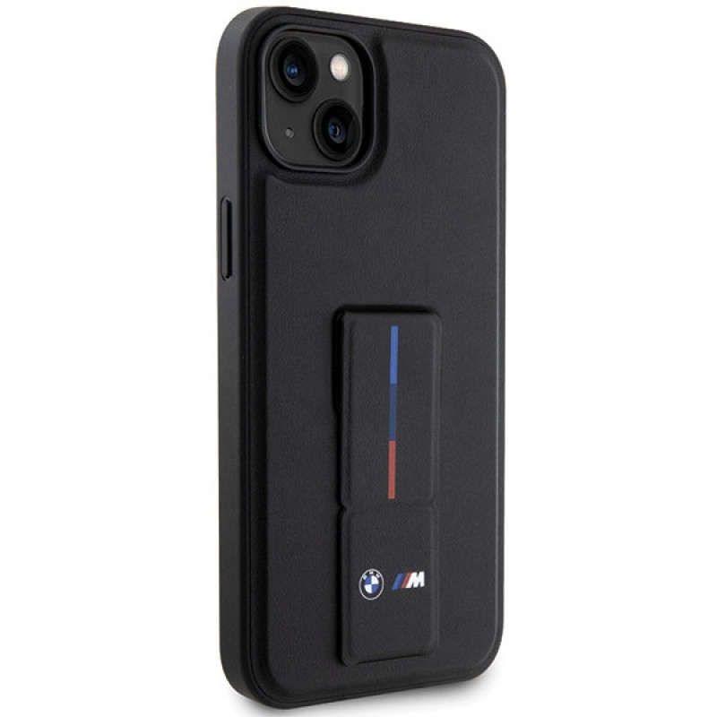 BMW Grip Stand Hot Stamp ümbris Apple iPhone 14 / 15 / 13 jaoks, must
