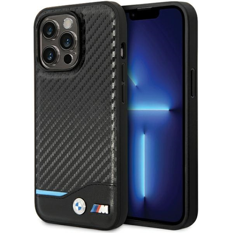 BMW BMHCP13X22NBCK Leather Carbon kõvakate Apple iPhone 13 Pro Max-le, must