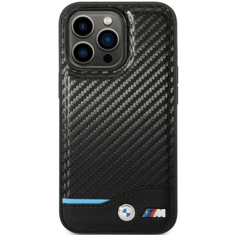 BMW BMHCP13X22NBCK Leather Carbon kõvakate Apple iPhone 13 Pro Max-le, must