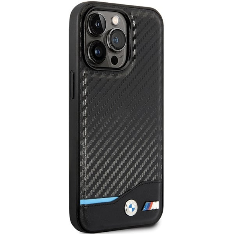 BMW BMHCP13X22NBCK Leather Carbon kõvakate Apple iPhone 13 Pro Max-le, must