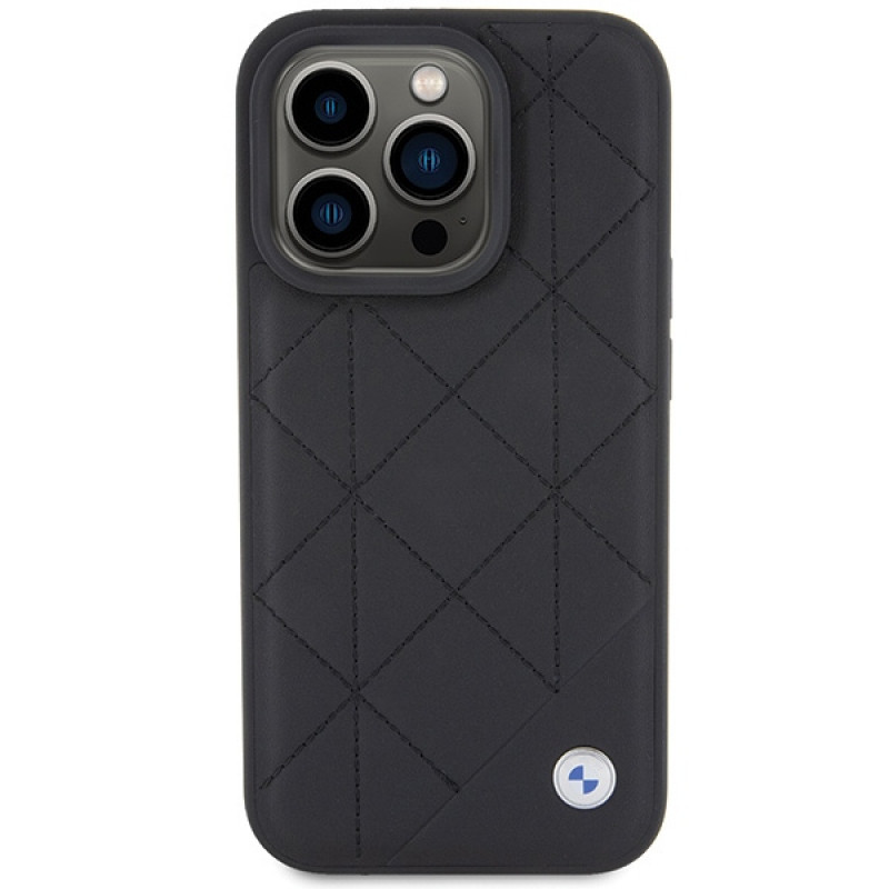 BMW BMHCP15X22RQDK Leather Quilted ümbris Apple iPhone 15 Pro Max jaoks, must