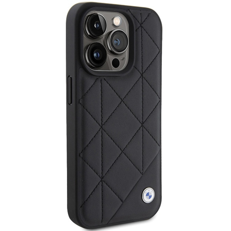 BMW BMHCP15X22RQDK Leather Quilted ümbris Apple iPhone 15 Pro Max jaoks, must