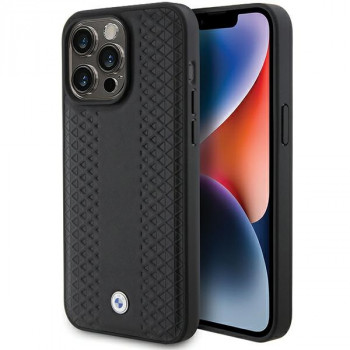 BMW BMHCP15L22RFGK Leather Diamond Pattern kott Apple iPhone 15 Pro jaoks, must