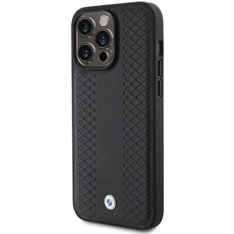 BMW BMHCP15L22RFGK Leather Diamond Pattern kott Apple iPhone 15 Pro jaoks, must