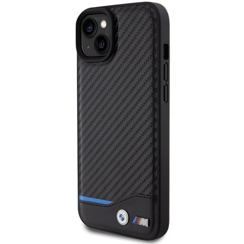 BMW BMHCP15M22NBCK Leather Carbon kõvakate Apple iPhone 15 Plus / 14 Plus, must