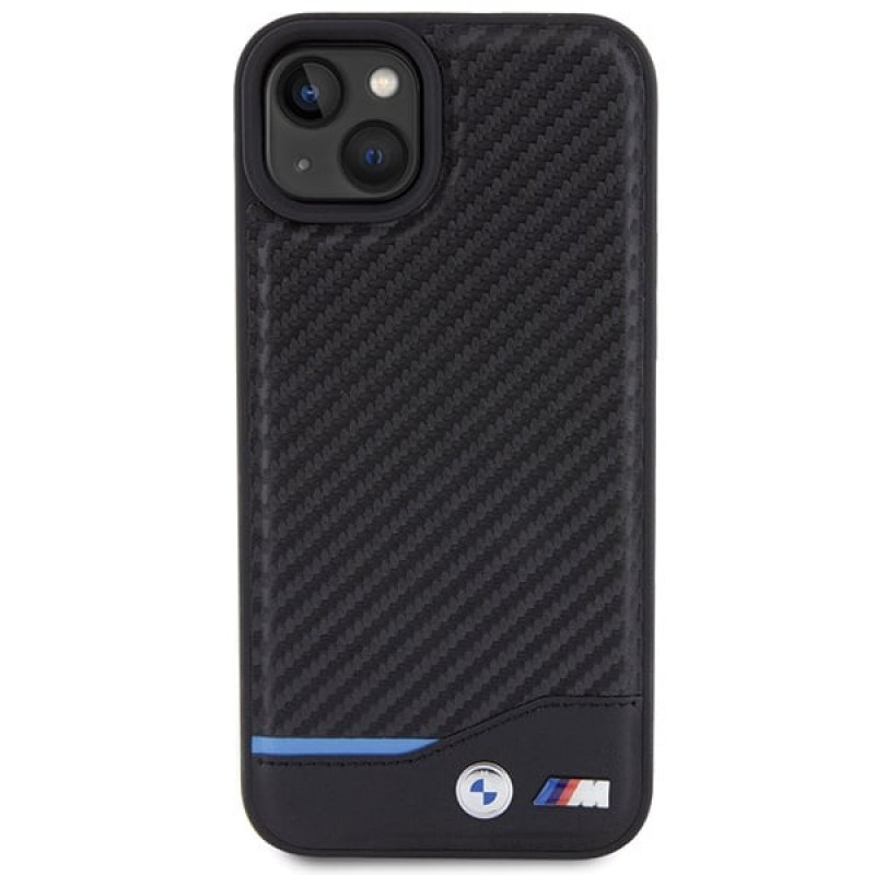 BMW BMHCP15M22NBCK Leather Carbon kõvakate Apple iPhone 15 Plus / 14 Plus, must