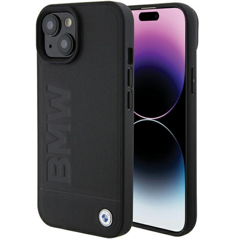 BMW BMHMP15MSLLBK Leather Hot Stamp MagSafe kott nahast Apple iPhone 15 Plus / 14 Plus, must