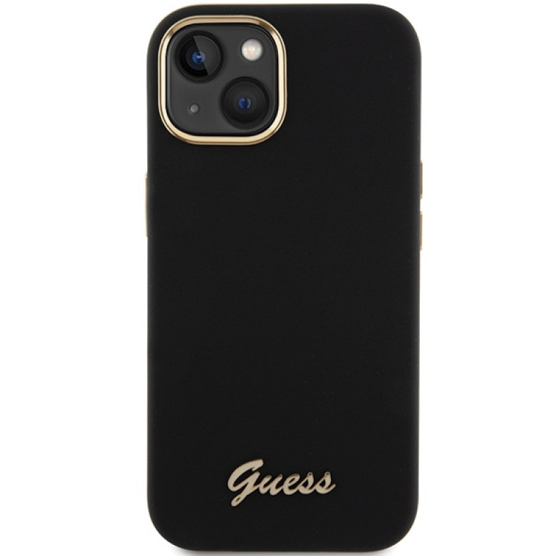 Guess GUHCP15SSMBSLK Silicone Script Metal Logo & Frame Hardcase Apple iPhone 15 / 14 / 13 jaoks, must