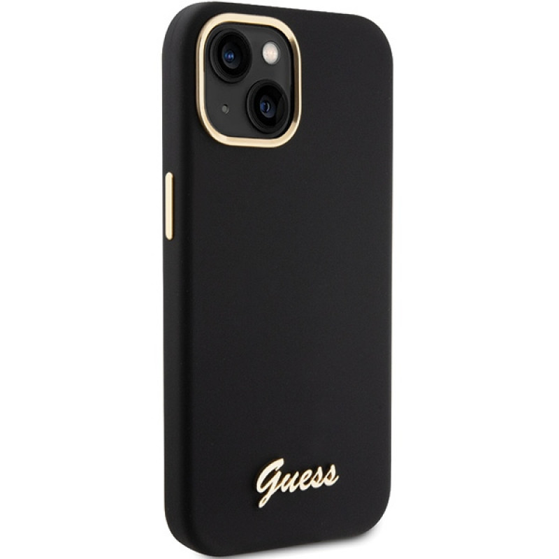 Guess GUHCP15SSMBSLK Silicone Script Metal Logo & Frame Hardcase Apple iPhone 15 / 14 / 13 jaoks, must