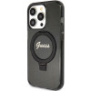 Guess GUHMP15LHRSGSK Ring Stand Script Glitter MagSafe kõvakate Apple iPhone 15 Pro jaoks, must