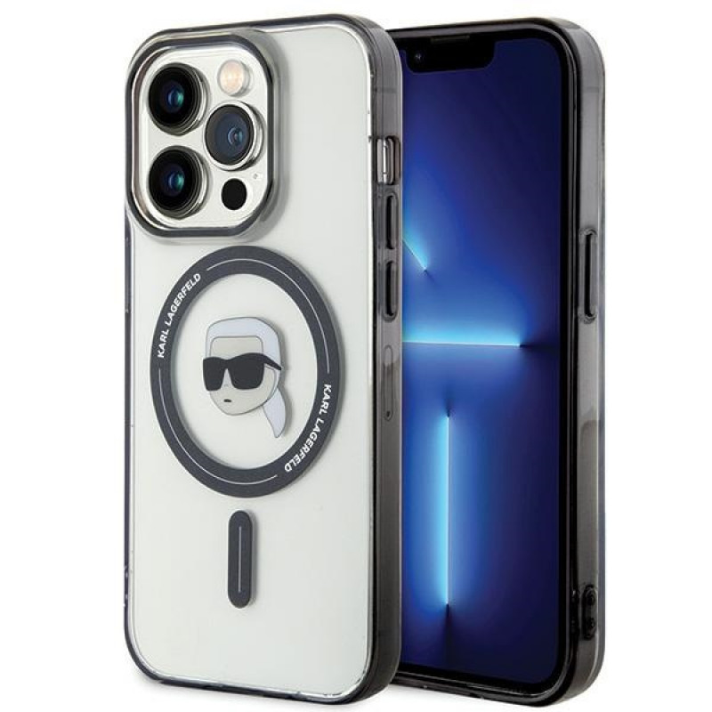 Karl Lagerfeld KLHMP15LHKHNOTK IML Karl's Head MagSafe kõvakate Apple iPhone 15 Pro jaoks, läbipaistev