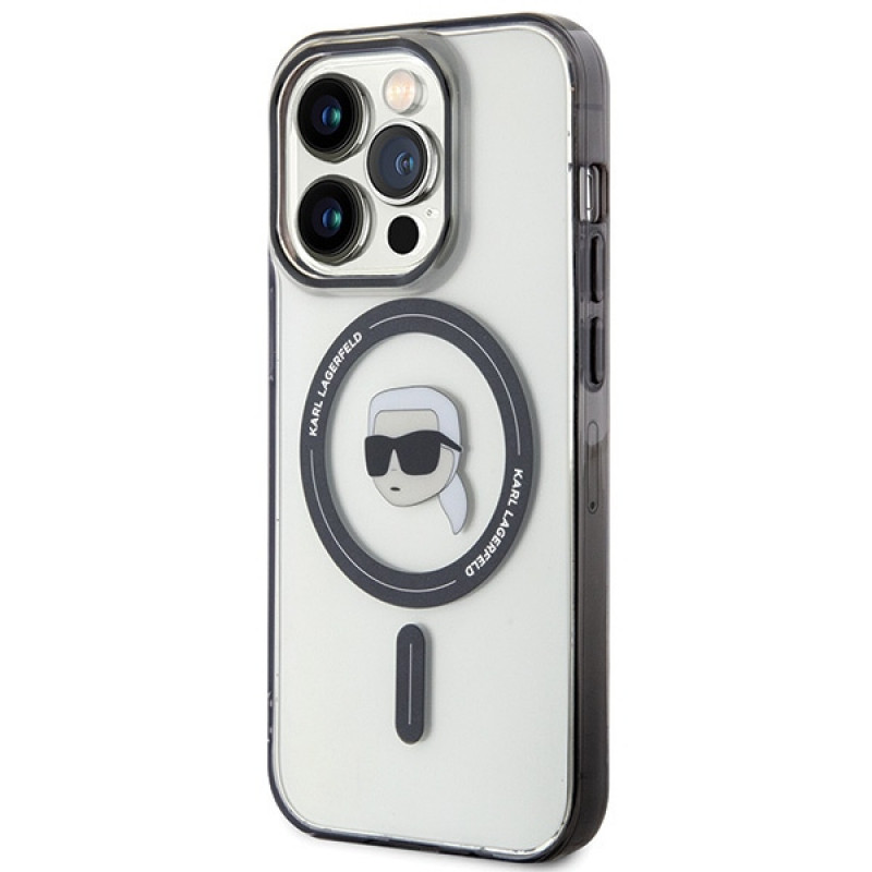 Karl Lagerfeld KLHMP15LHKHNOTK IML Karl's Head MagSafe kõvakate Apple iPhone 15 Pro jaoks, läbipaistev