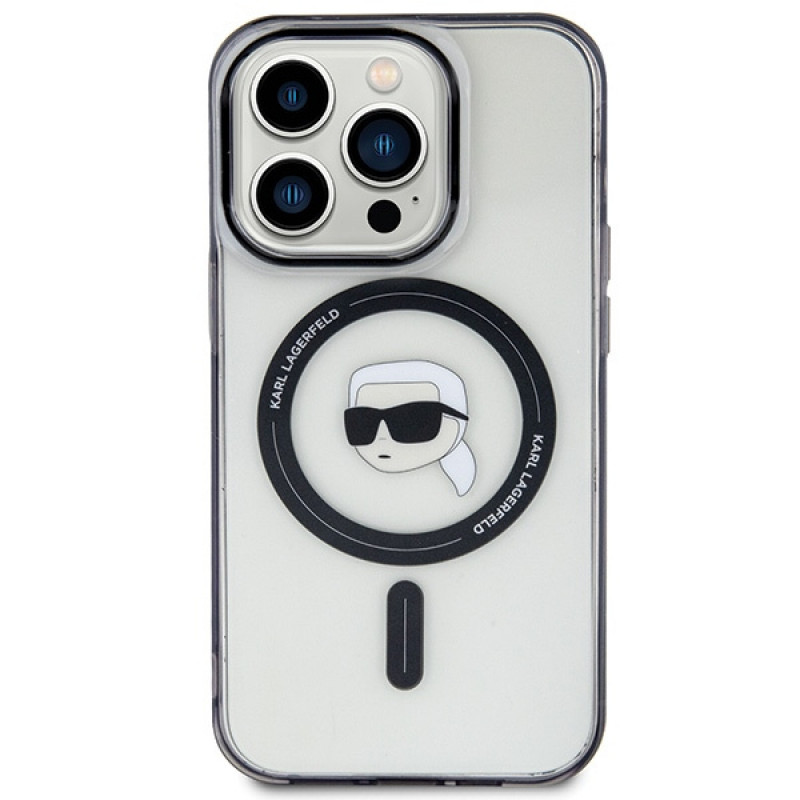 Karl Lagerfeld KLHMP15LHKHNOTK IML Karl's Head MagSafe kõvakate Apple iPhone 15 Pro jaoks, läbipaistev