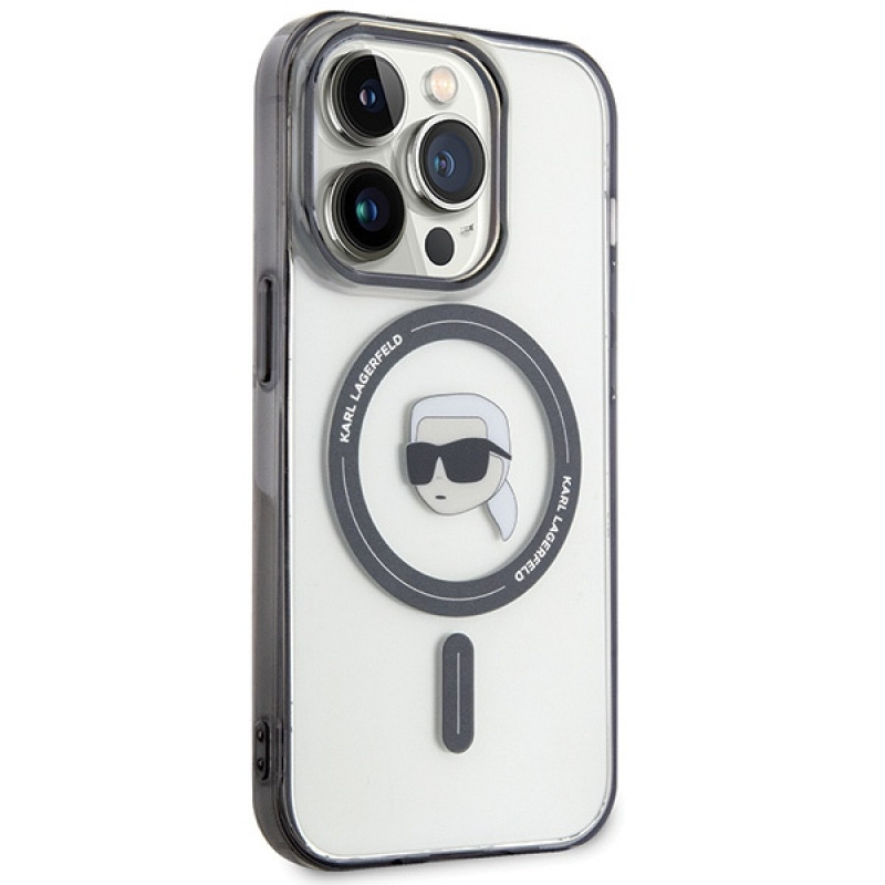 Karl Lagerfeld KLHMP15LHKHNOTK IML Karl's Head MagSafe kõvakate Apple iPhone 15 Pro jaoks, läbipaistev