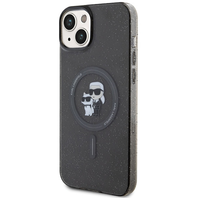 Karl Lagerfeld KLHMP15SHGKCNOK Karl&Choupette Glitter MagSafe kõvakate Apple iPhone 15-le, must