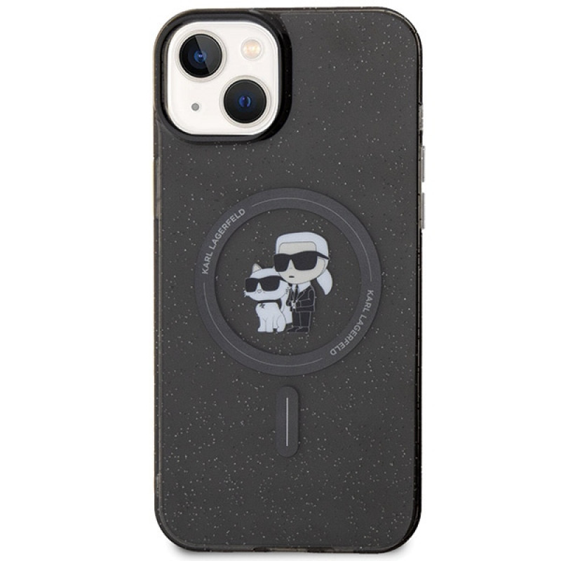 Karl Lagerfeld KLHMP15SHGKCNOK Karl&Choupette Glitter MagSafe kõvakate Apple iPhone 15-le, must