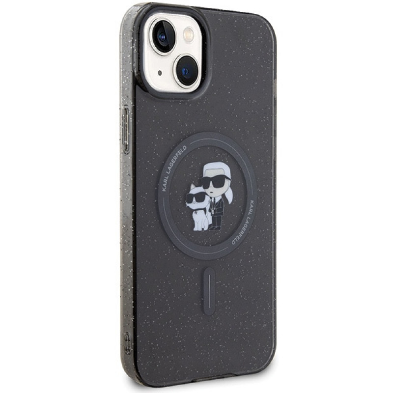 Karl Lagerfeld KLHMP15SHGKCNOK Karl&Choupette Glitter MagSafe kõvakate Apple iPhone 15-le, must