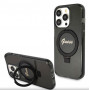 Guess GUHMP15XHRSGSK Ring Stand Script Glitter MagSafe kõvakate Apple iPhone 15 Pro Max-le, must