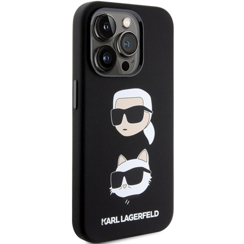 Karl Lagerfeld KLHCP15XSDHKCNK vedelast silikoonist Karl and Choupette Heads ümbris Apple iPhone 15 Pro Max jaoks, must