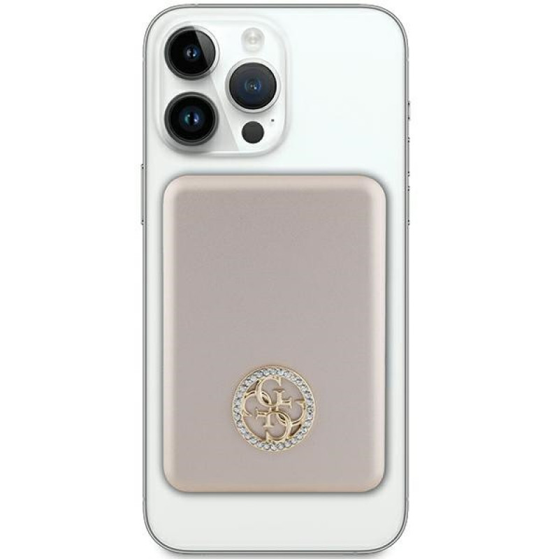 Guess GUPBM3AL4DMD kaasaskantav akupank 3000 mAh, 5 W, MagSafe 4G Strassed Metal Logo, kuldne